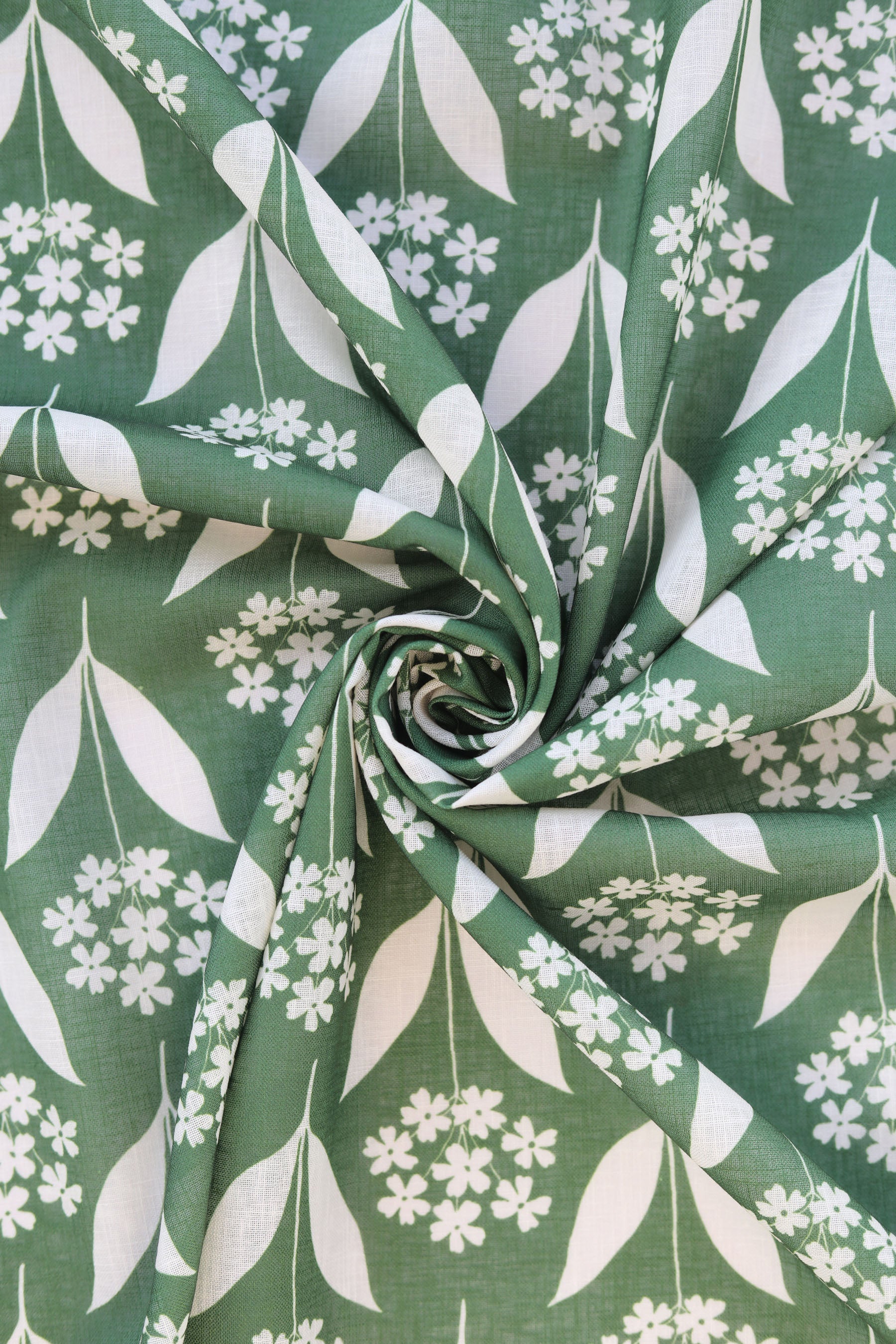 Olive Green Floral Pattern Printed Eco Linen - Chic Picks!